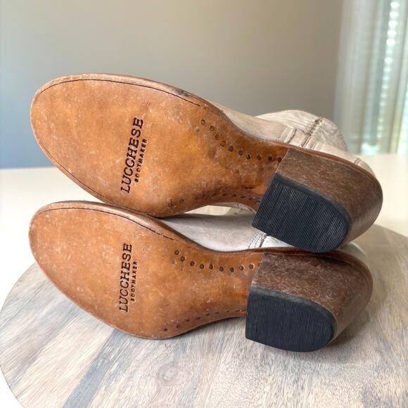 Lucchese M6007 White Distressed Leather Low Scallop Bootie 6.5 B Western Ankle - Picture 8 of 10